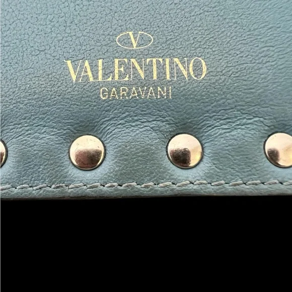 Valentino Garavani Blue Rockstud Calfskin Card Holder With Zipper (A173) - Picture 6 of 10